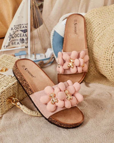 Royalfashion Women's flip-flops with gold teddy bears and flowers Isaralle