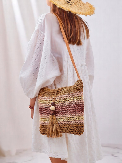 Royal Fashion Small Striped Straw Charm Mini Handbag for Women