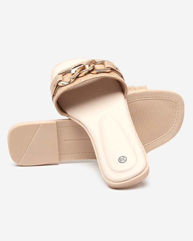 Beige women's slippers with a metal chain Meritala - Footwear