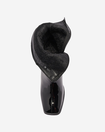 Black lacquered women's high stiletto boots Rassla- Footwear