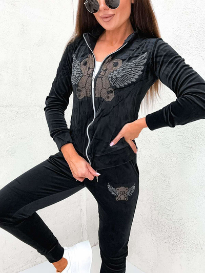 Royalfashion Black women's sweatshirt set with zircons