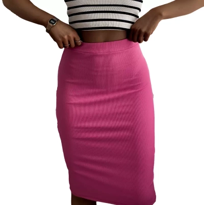 Women's fuchsia ribbed pencil skirt - Clothing