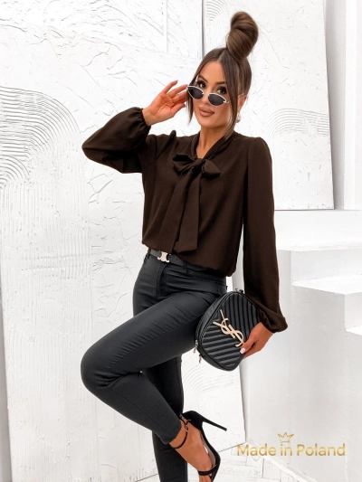 Athena Dark Brown Blouse with Collar