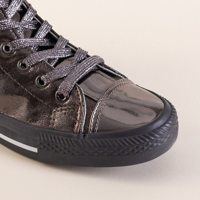 OUTLET High shimmering women's sneakers in a graphite color Interiaq - Footwear