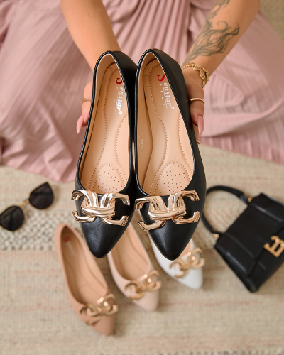Royalfashion Black women's pointed-toe ballerinas with embellishment on the nose Figgda