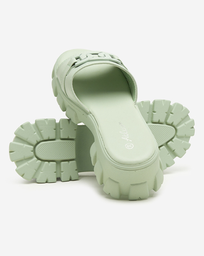 Женские шлепки в мятном цвете на грубой подошве Inza