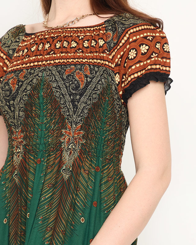 Patterned green women's maxi dress - Clothing