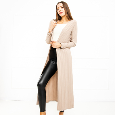 Women's long beige cardigan - Clothing