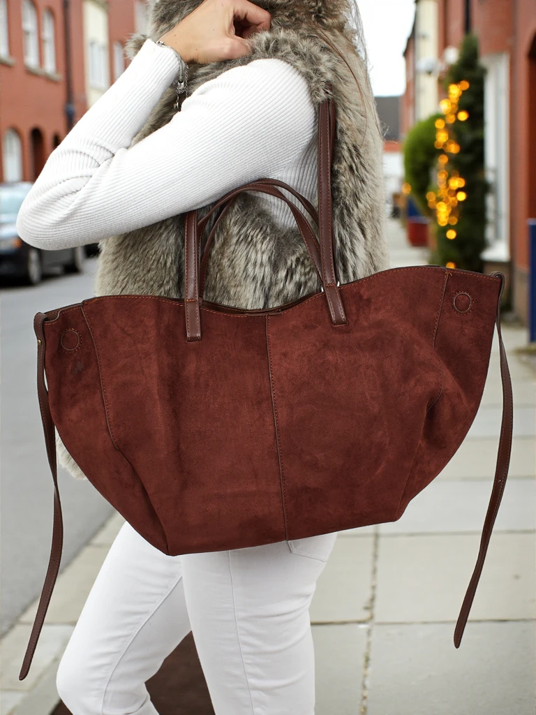 Women's shopper bag eco suede with smaller eco leather included 2in1 Elinea