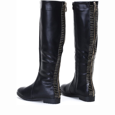 Czarne kozaki z ozdobnym zamkiem Kiley - Obuwie