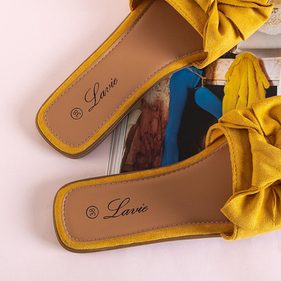 Yellow women's slippers with a Bonjour bow - Footwear