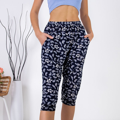Navy blue patterned women's shorts PLUS SIZE - Clothing