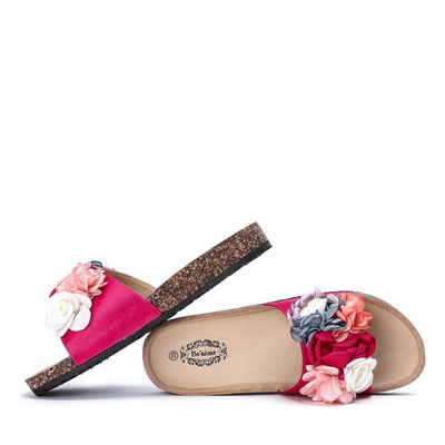 Klapki z ozdobnymi kwiatkami w kolorze fuksjowym Vilena - Obuwie