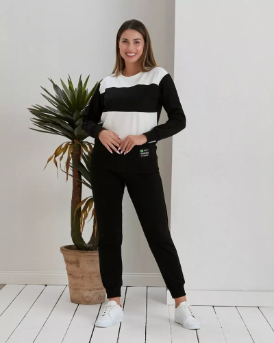 Royalfashion Melns sieviešu svīterīšu komplekts ar svītrām