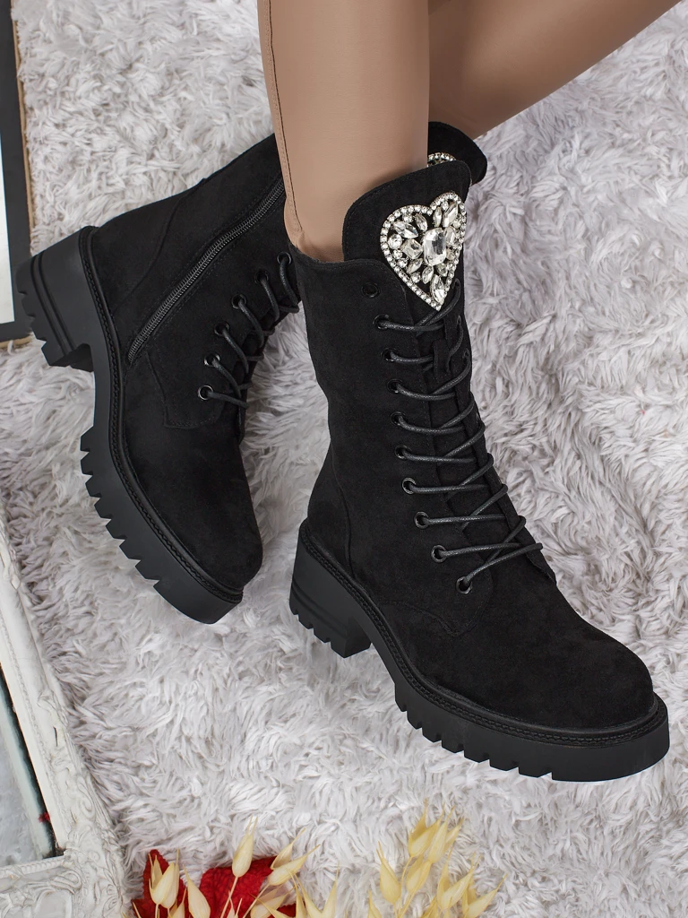 Eko zamszowe sznurowane botki damskie Emelune