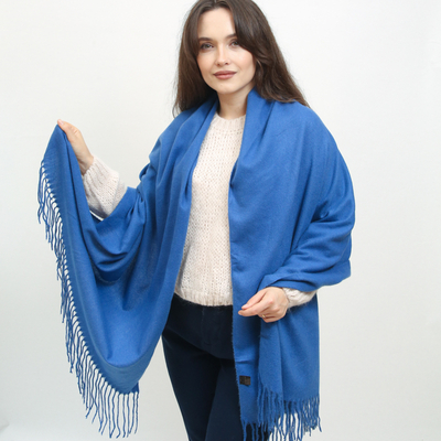Cobalt large warm scarf with tassels - Accessories