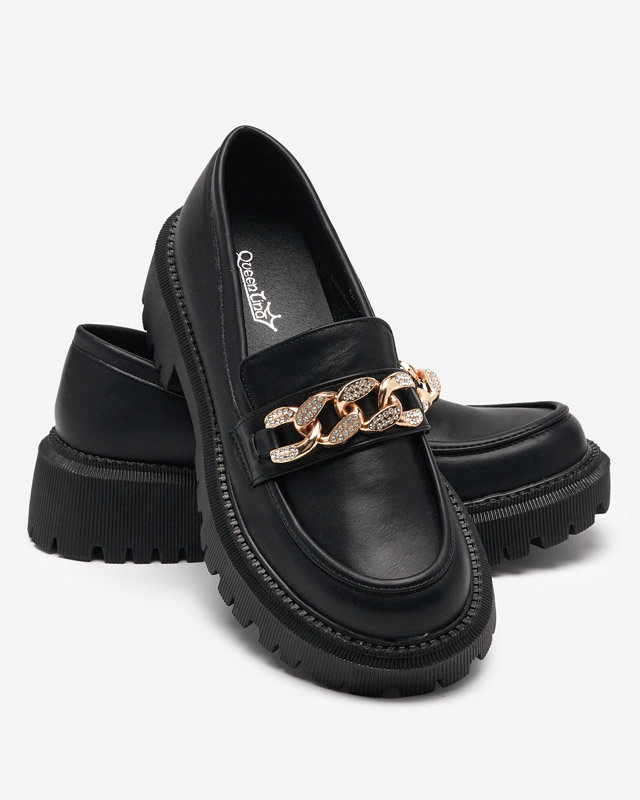 OUTLET Black women's shoes with a gold chain Chemko- Footwear