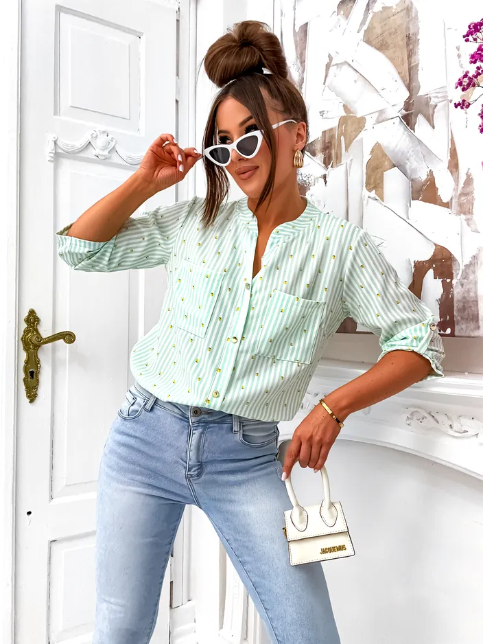 Royalfashion Women's striped shirt with lemons and a V-neck