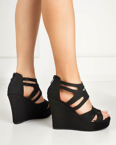 OUTLET Black women's sandals on a wedge Amroksi - Footwear