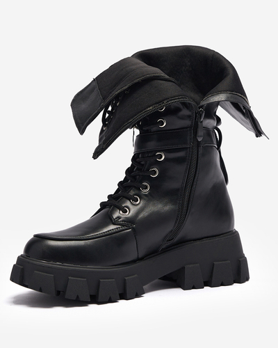 Melni strādnieku zābaki ar dekoratīvām paciņām virspusē Sello- Footwear