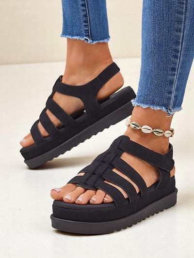 Royalfashion Heraclea women's platform sandals made of black eco-leather