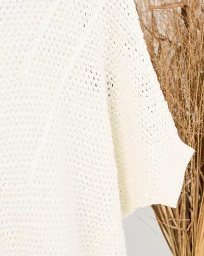 Cream translucent women's sweater with lowered shoulders - Clothing