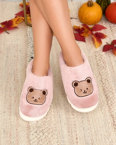 Royalfashion Purple-pink women's fur slippers with teddy bear Hettres