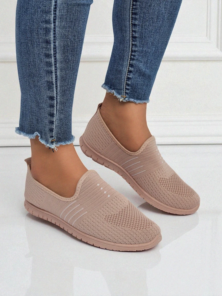 Женские туфли Aelia розовые из ткани, удобные мокасины на плоском каблуке