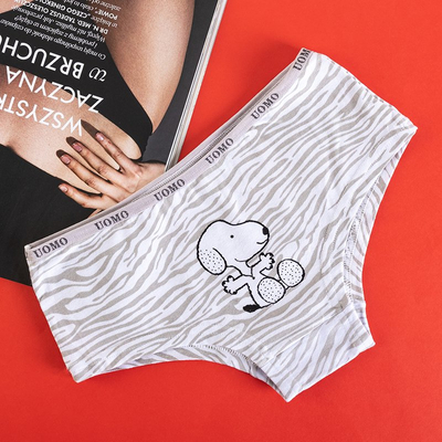 Women's Light Gray Cotton Patterned Briefs with a Doggy Print - Clothing