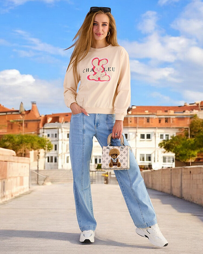 Royalfashion Sieviešu kokvilnas džemperis ar plānu apdruku