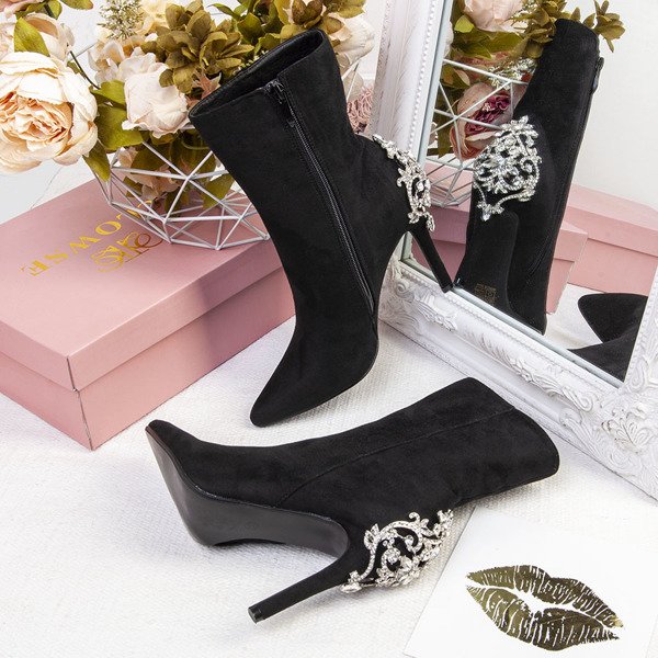 Black ankle boots with Tiffanie decoration - Footwear