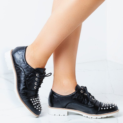 Black shoes made of eco leather with decorative studs Amie - Footwear