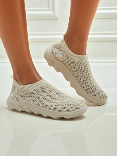 Arete Beige Women's Slip-Ons, Breathable Fabric Sneakers