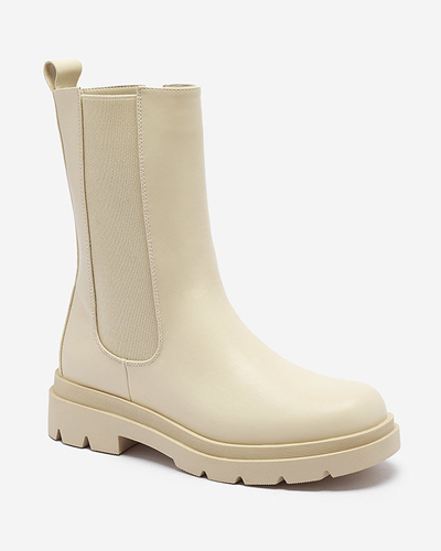 Бежевые женские высокие сапоги на плоском каблуке Vedesa - Одежда