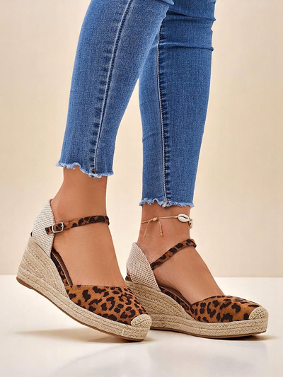 Aurelia Leopard Royalfashion women's wedges eco leather camel