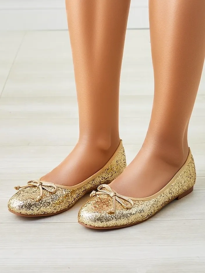 Royalfashion sieviešu baleta kurpes ar mirdzumu un loku Aramie