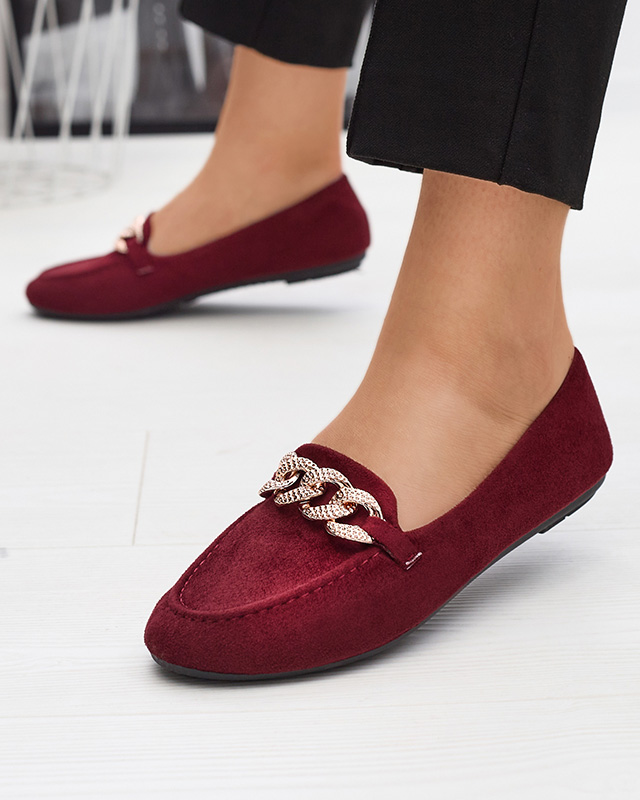 Women's burgundy eco-suede loafers with a chain Osylia - Shoes