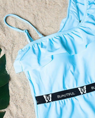 Women's blue one-piece swimsuit with a frill - Underwear