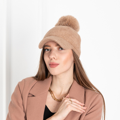 Brown women's cap with a pompom - Accessories
