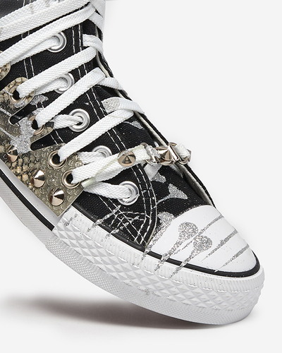 Women's black high-top sneakers with glitter Survivi- Footwear