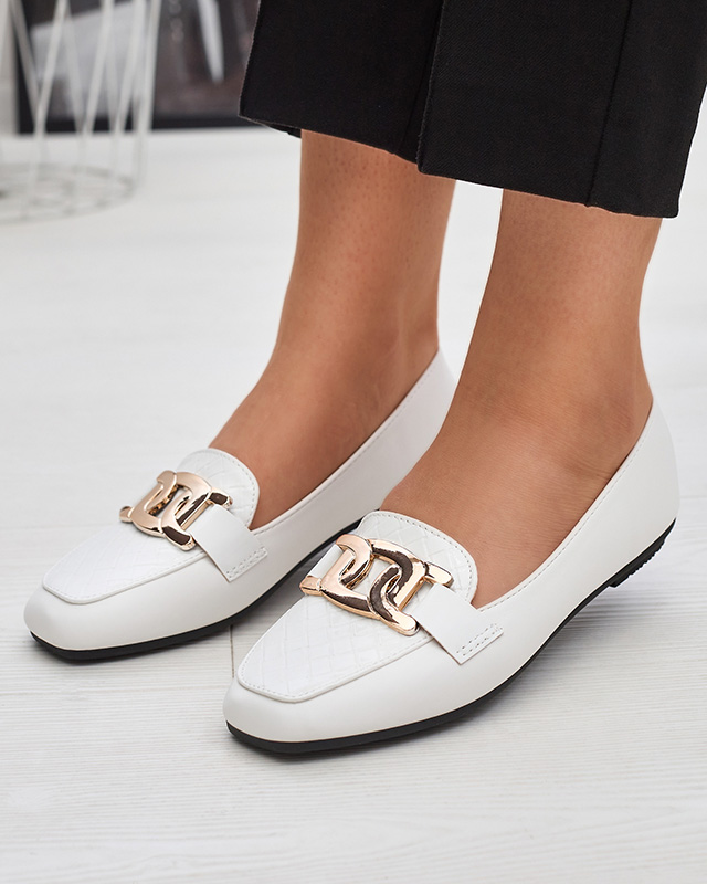 Women's white moccasins with a decorated square toe Torisa - Footwear