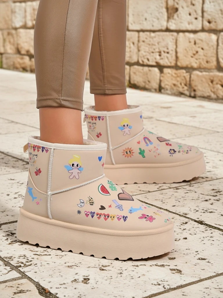 Callisto Angelico seevae fa'amafanafana ma ata a tamaiti i luga o le Beige Platform