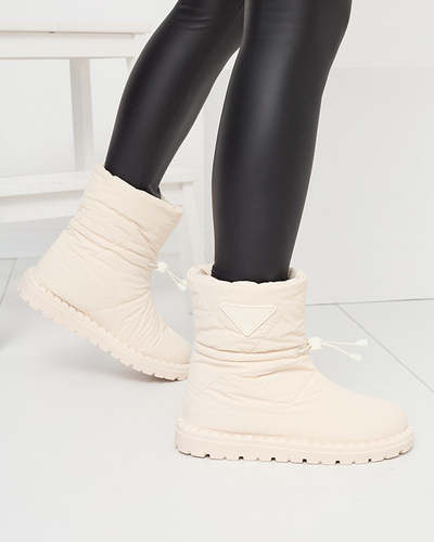 Women's cream quilted snow boots on a flat sole Ferri - Footwear