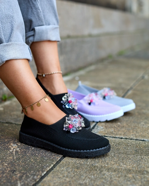 Royalfashion Melni sieviešu auduma mokasīni ar kristāliem Fezens