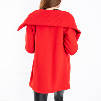 Red women's warm coat with an asymmetric zipper - Clothing