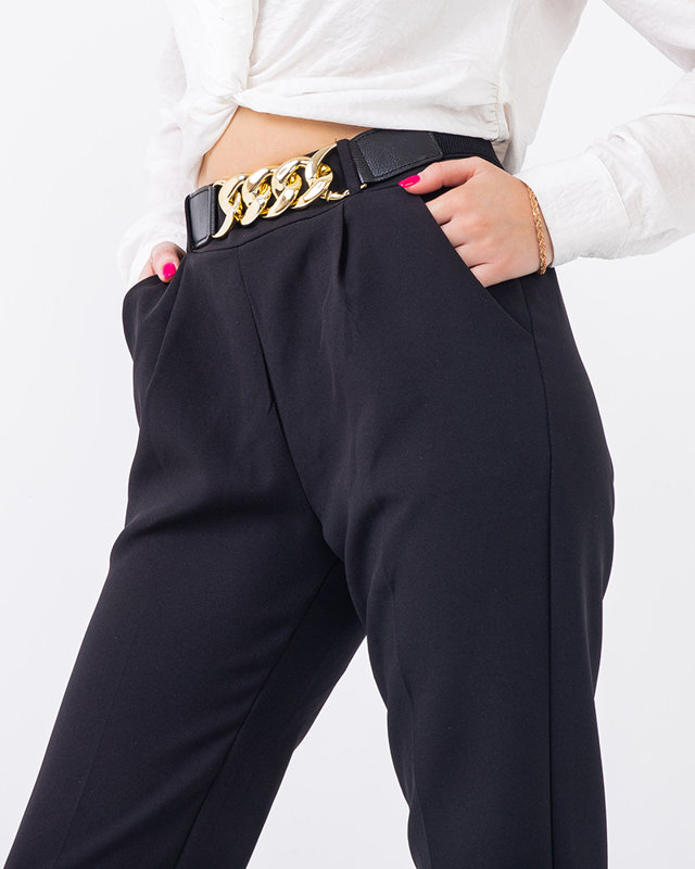 Sieviešu melnas auduma bikses ar jostu - Apģērbs