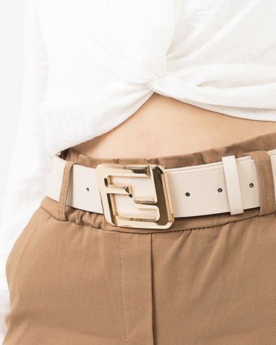 Ladies' beige belt with a gold buckle - Accessories