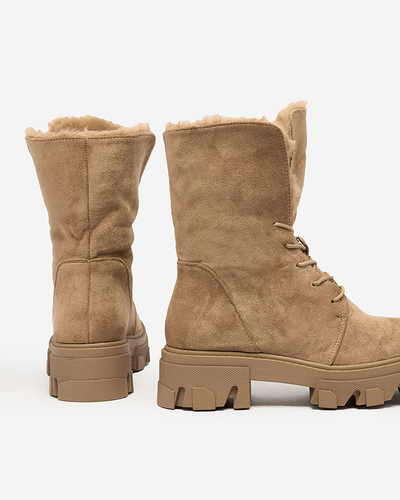 Royalfashion Gaiši brūni sieviešu mežģīņu zābaki Cavenma