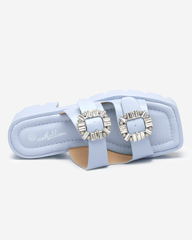 Blue women's slippers with zircon ornaments Sadoh- Footwear