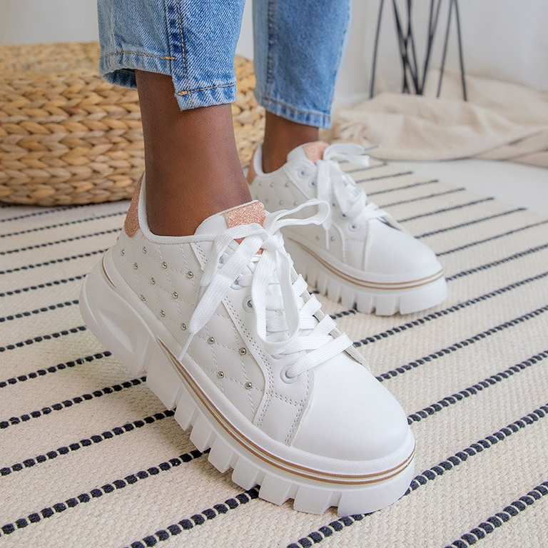 White women's sneakers with a gold glitter insert Yemen - Footwear